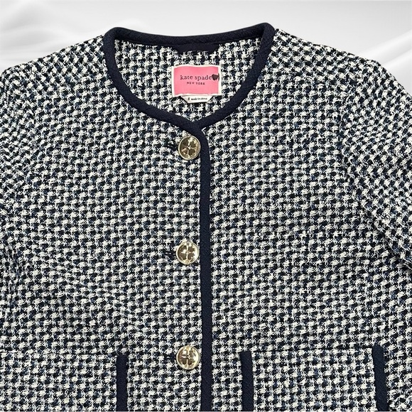 Kate Spade Navy Blue Nautical Tweed Blazer Jacket Size 8‎ - Picture 2 of 6